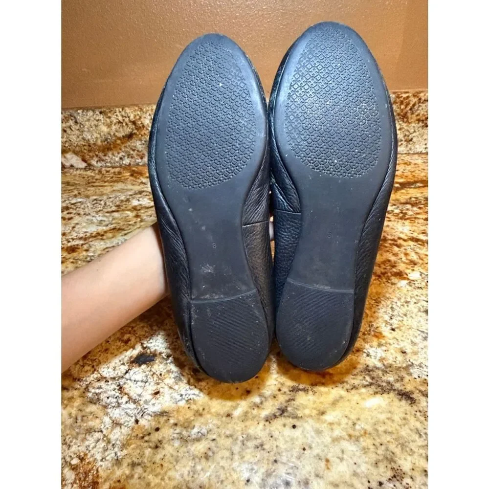 Tory Burch Black Leather Logo Ballet Flats